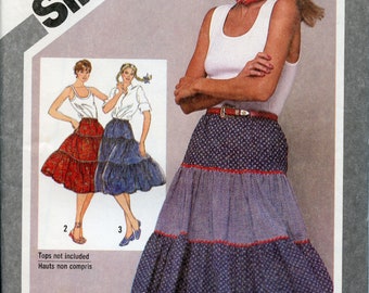 Women's 3 Tiered Peasant Skirt Sewing Pattern - Ruffle Tiered Skirt Pattern, Pull on skirt Pattern  - Size 14 Waist 28 Simplicity 9918 UNCUT