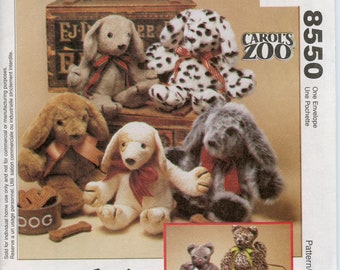 Easy Cat and Puppy Sewing Pattern - Carol's Zoo, Floppy,  Stuffed toy pattern - McCalls 8550 UNCUT