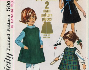 1960s Girls Jiffy Dress Sewing Pattern - Mod Pattern, Sleeveless, Jumper, Collarless, Simple to sew -  Size 6x Chest 25 - Simplicity 6113