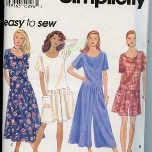 Easy to Sew Misses 90s Drop Waist Jumpsuit or Dress Sewing Pattern Size 10 12 14 16 Simplicity 8968 UNCUT image 1