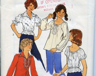 Girls Boho Top Sewing Pattern - 1970s Girls sewing patterns, Drawstring neckline -  Style 1834 UNCUT