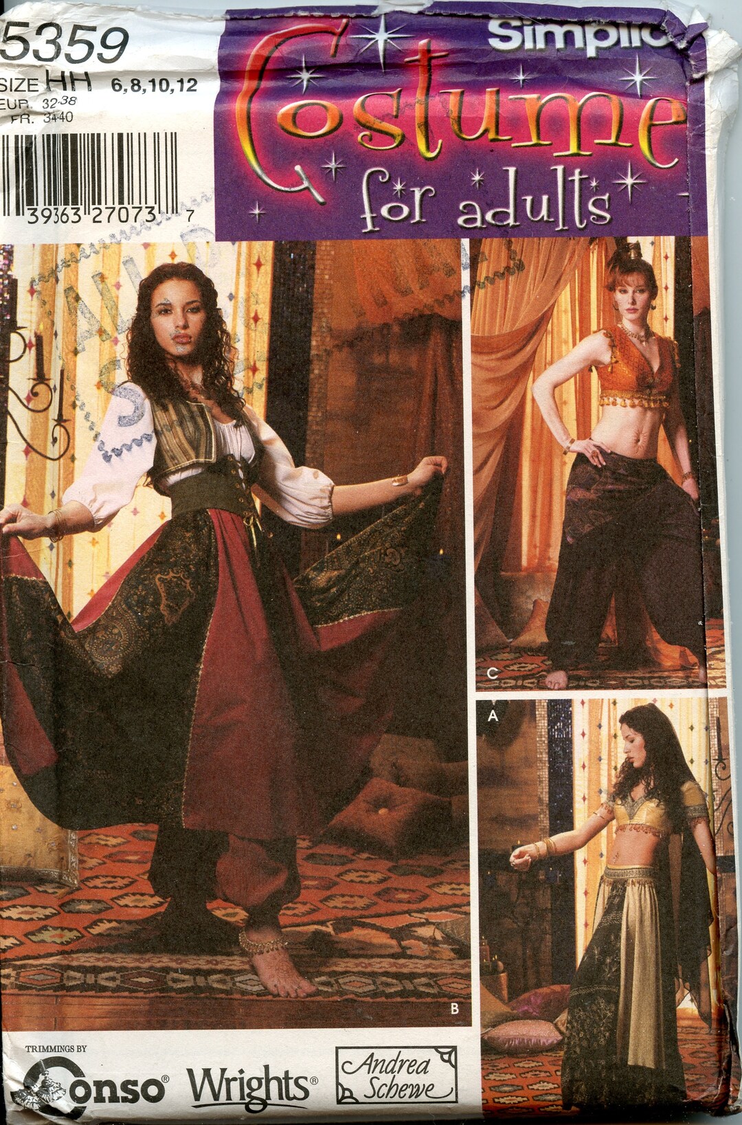 Womens Belly Dancer Costume, Halloween Costume Sewing Pattern Gypsy