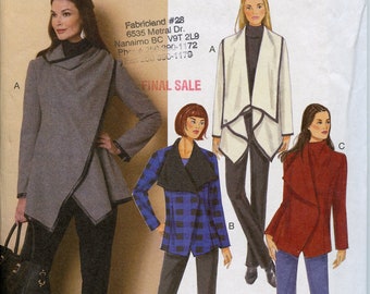 Easy Misses Shaped Hemline  Coat Sewing Pattern - A-line Wrap Coat Pattern - Size XS S M 4 6 8 10 12 14 Butterick 6255 UNCUT