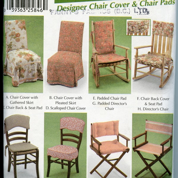 Easy Chair Cover Sewing Pattern - Folding Chair Cover Pattern, Director's Chair Pad, Wooden Chair Cover Pattern - Simplicity 5952 UNCUT