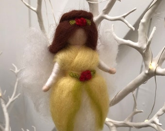 Needle felt Fairy Hanging Waldorf Inspired Angel Springtime Yellow White Red Wool Fairy - Car Dashboard - Pocket size Decoration Shabby Chic