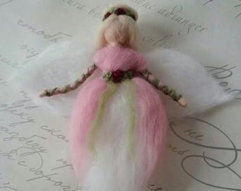 Needle felt pink fairy, Spring fairy, Wool fairy, Waldorf Fairy, room decor, Wool fairy, Nature Table, Waldorf Fairy, fairy wall decor