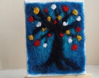 Needle felted Tree, miniature needle felt picture, Tree of Life, Wool Painting, Pagan Art