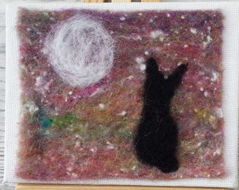 Moonlit Hare miniature needle felt picture