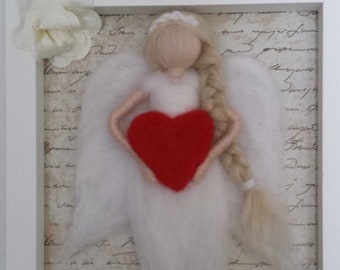 Needle felt Angel painting, Framed Angel, Fairy wall art, Wool Painting, 3D needle felted picture, Waldorf Inspired, Wool Fairy,