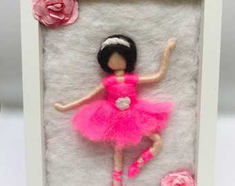 Needle felt Ballerina painting, Framed Ballerina, Fairy wall art, Wool Painting, Waldorf Inspired, Wall Decor, Ballet Dancer, wool fairy