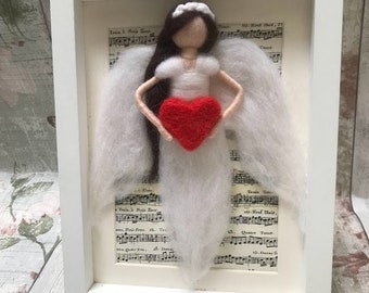 Needle felt Angel painting, Framed Angel, Fairy wall art, Wool Painting, Waldorf Inspired, Guardian Angel, Felt Wall Decor