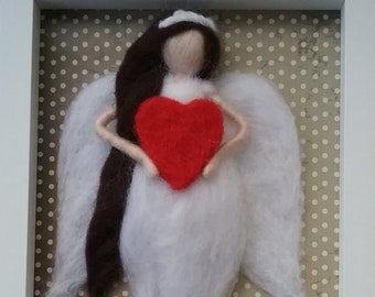 Needle felt Angel painting, Framed Angel, Fairy wall art, Wool Painting, 3D needle felted picture, Waldorf Inspired, Guardian Angel,