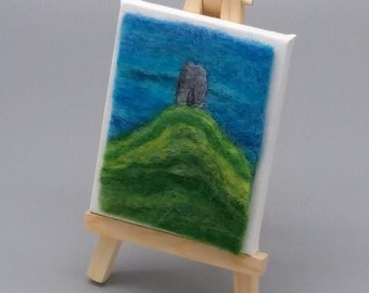 Glastonbury Tor miniature needle felt picture