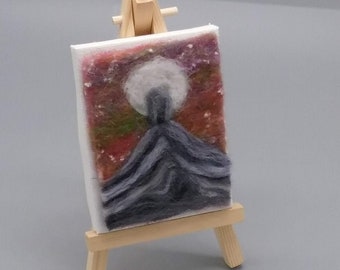 Glastonbury Tor Felted Picture,  miniature needle felt picture, Moonlight Tor, Glastonbury Tor at Night, Needle Felted 2D picture, Moonrise