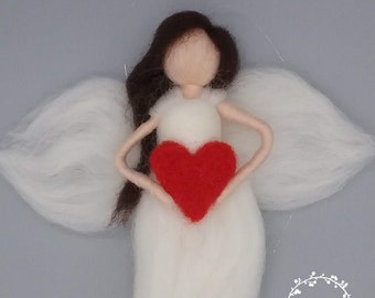 Hanging Angel - Wool Angel - Waldorf Inspired - Christmas Decoration - Heart Angel - Love - Valentines - Mothers Day - Wool Fairy - Memorial
