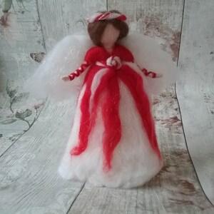 Needle Felt Candy Cane Stripe Angel Christmas tree topper waldorf style