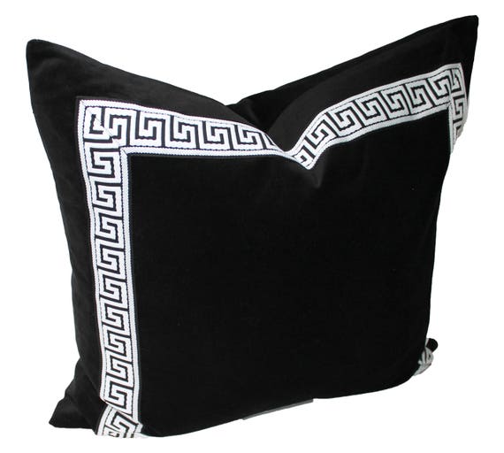 Greek Key Decorative Trim Black Velvet Chinoiserie Pillow Etsy