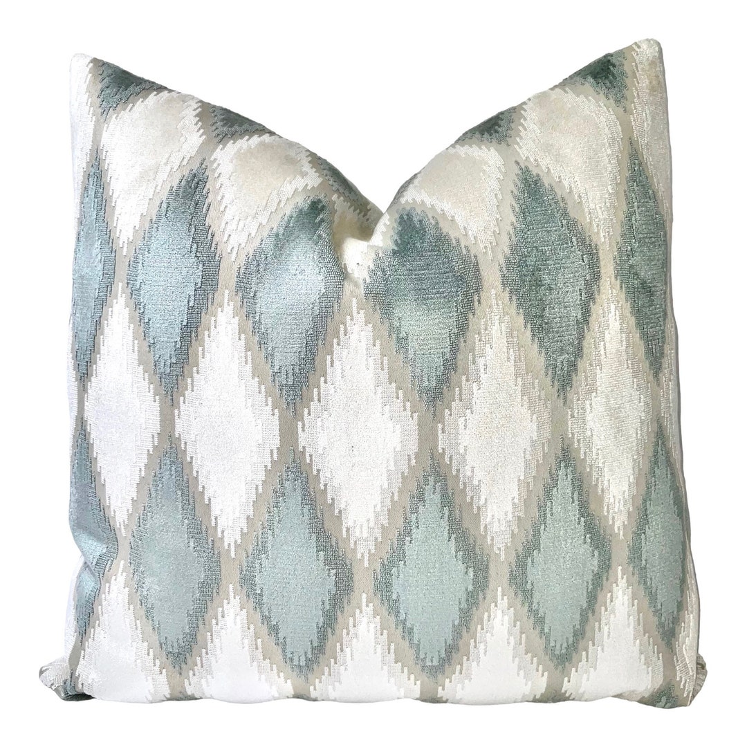 AQUA VELVET PILLOW Cover Modern Geometric Aquamarine Cushion Etsy