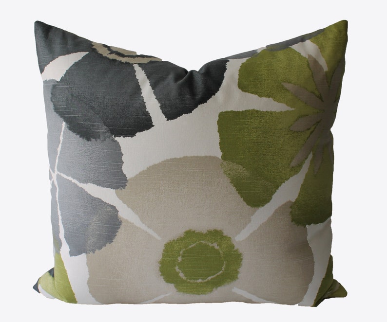 Decorative Floral Grey Tan Green Pillow Cover 18x18 20x20 Etsy