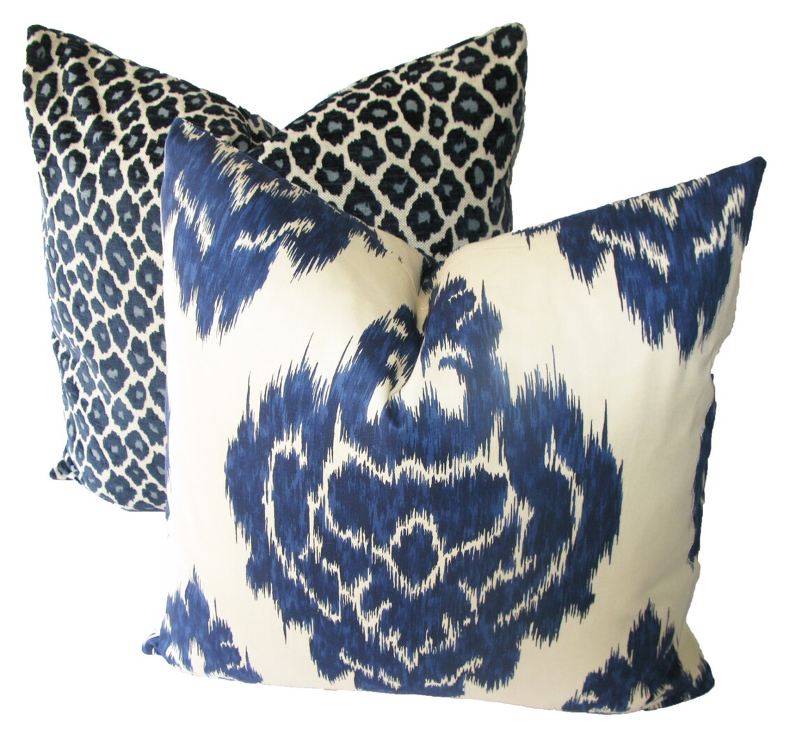 CHINOISERIE NAVY THROW Pillow With Zipper Duralee Kalah Ikat Etsy