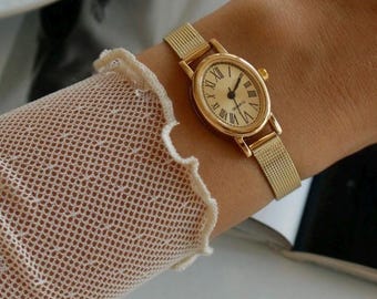 Vintage Gold Roman Numeral Watch, Mesh Band Women’s Watch
