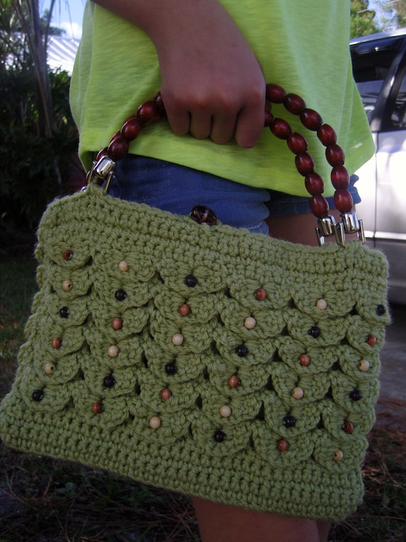 Vegan purse, green crochet purse, Spring accessori