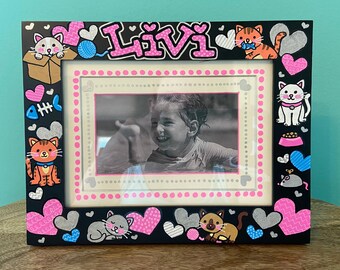 Marco de fotos de gatos pintado a mano: personalizado de 5x7, gatitos personalizados