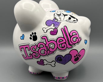 Perros - Perritos - Hucha de cerámica grande personalizada, 100 % pintada a mano