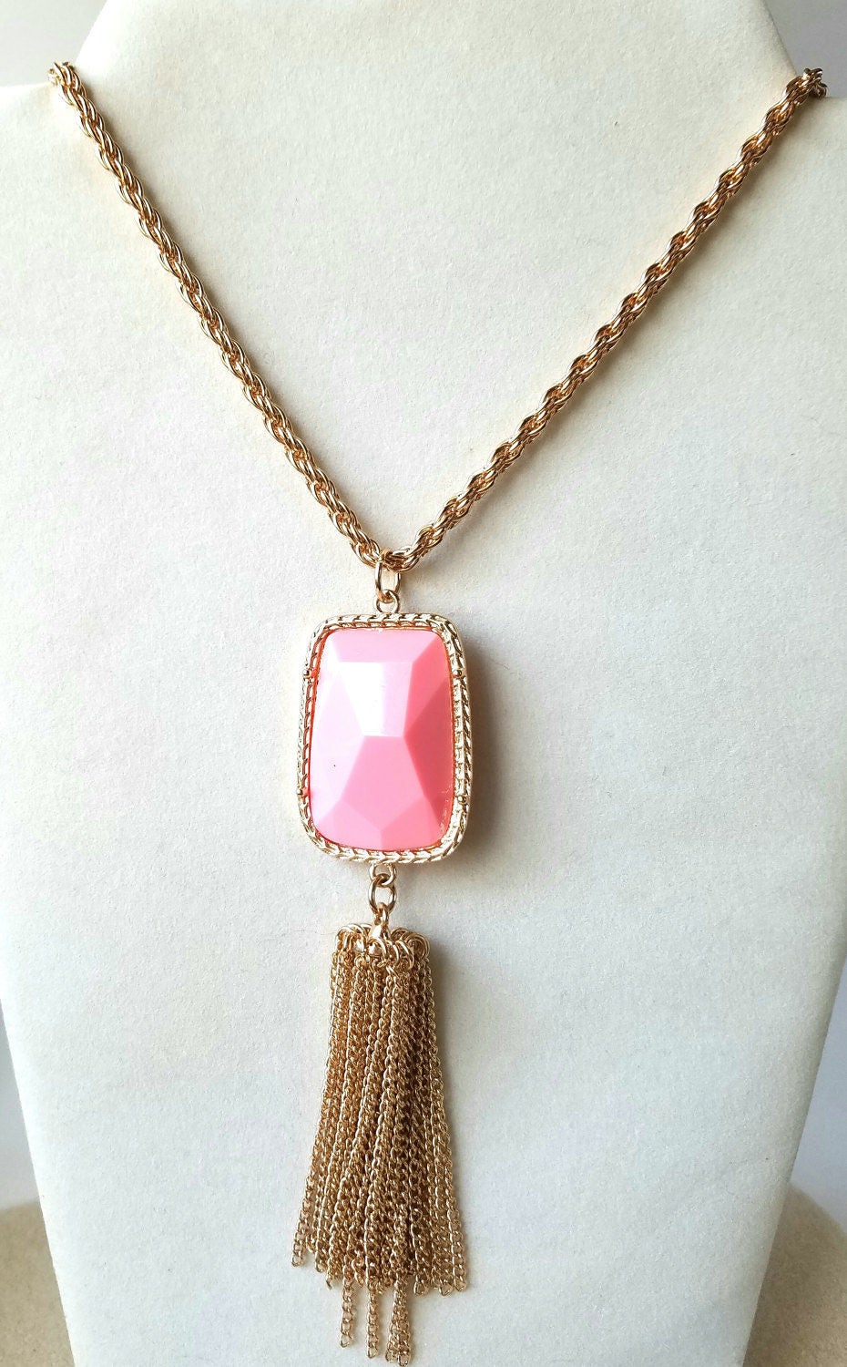 Gold and Pink Sweater Necklace Etsy