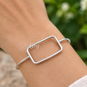 Handmade 925 Sterling Silver Rectangle Bangle • Minimalist Open Frame Cuff