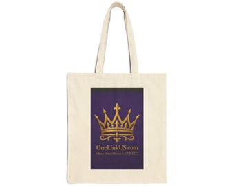 Gold Crown Logo Tote Bag | Purple Background, Branded Canvas