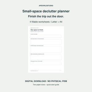 Pianificatore per il decluttering stampabile e compilabile per piccoli spazi, registro di donazioni e di uscita degli oggetti in formato PDF