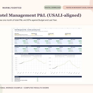 Winst- en verliesrekening hotelmanagement - USALI-gealigneerd Excel-werkblad voor onafhankelijke hotels (digitale download)