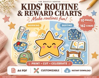 Kids' Routine & Reward Charts, Morning Bedtime Schedule, 162 Cut-Out Stars (PDF)