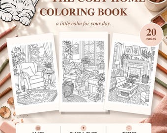 Cozy Home Scenes Coloring Book | 20 A4 Printable Pages (Digital Download)