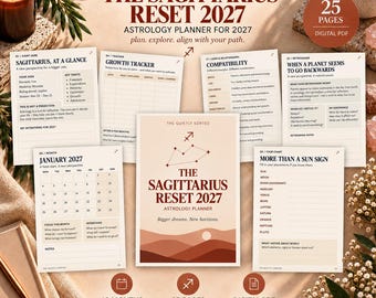 Sagittarius Astrology Planner 2027 | Zodiac Calendar & Reflection Journal | Printable Digital Planner | 25 Page PDF