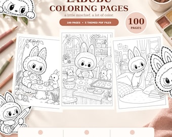 Labubu Coloring Book | 100 Printable A4 Pages | Instant Digital Download