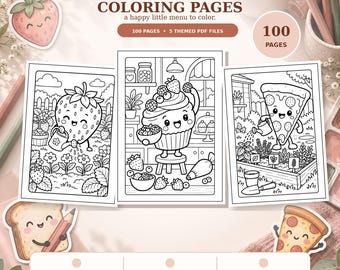 100-Page Kawaii Food Coloring Pages Bundle (A4 PDF)