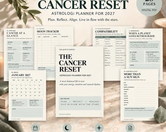 Cancer Astrology Planner 2027 | Zodiac Journal, Moon Tracker & Reflection | 25-Page Printable PDF