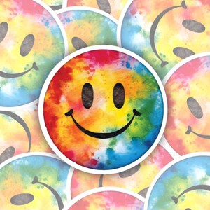 Smiley Face Tye Dye  | vinyl sticker | Happy | Water bottle, laptop, notebook sticker | Waterproof sticker