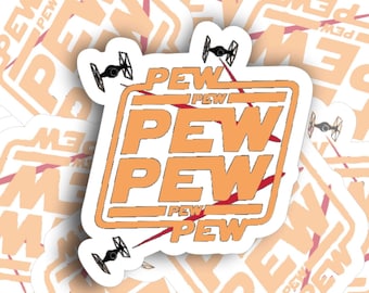 Pew Pew Pew | Star Wars | Matte vinyl sticker | Luke Skywalker | Water bottle, laptop, notebook sticker | Waterproof