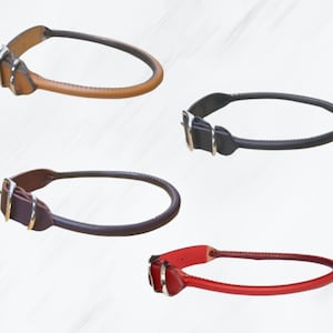 Classic Rolled Leather dog collar with Nickel Hardware colors Black, Brown, Tan or Red Made in USA