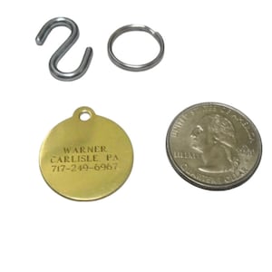 Warner Sporting Engraved Brass Circle-Rosette bridle Halter-pet hanging tag with S-hook and split ring