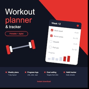 Progressive Overload Workout Tracker Excel Template | Beginner Intermediate Advanced Programs, Progress Chart, Macro Calculator