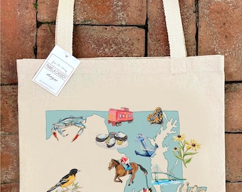 Maryland State Icon Outline Large Canvas Tote Bag