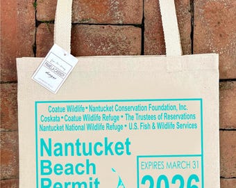 Nantucket Beach Badge Permit Design Large Canvas Tote Bag