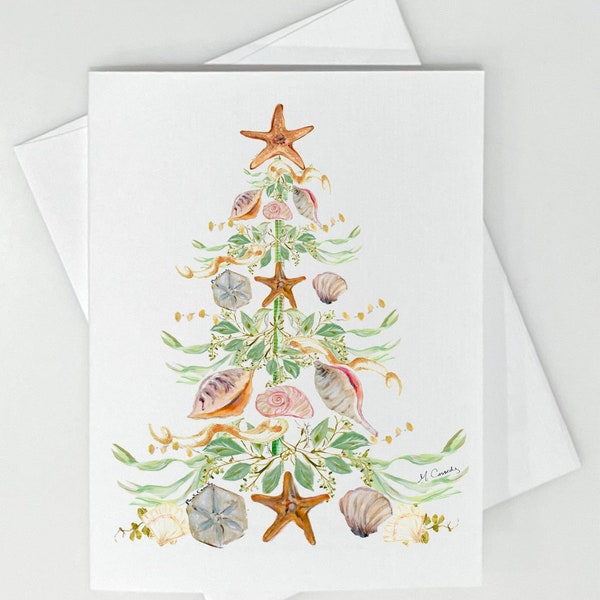 Seashell Christmas Tree #27 Linen Notecards Set of 8