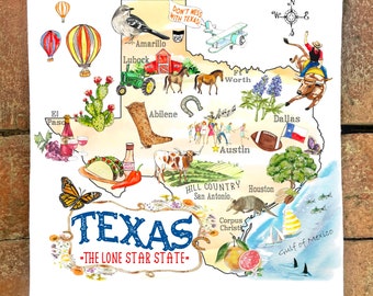 Texas State Map Icon Design - Flour Sack Kitchen Towel