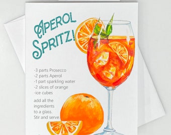 Aperol Spritz Drink Recipe #175 Linen Notecards Set of 8
