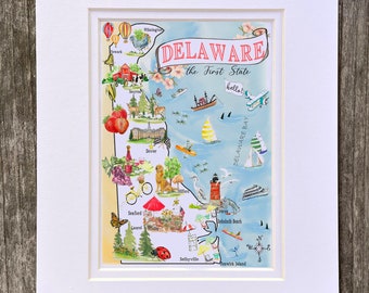 Delaware State Map Art #174 Matted Print